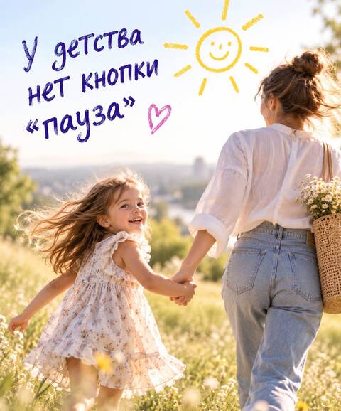 Мама и дочка идут за руку по полю — У детства нет кнопки «пауза»