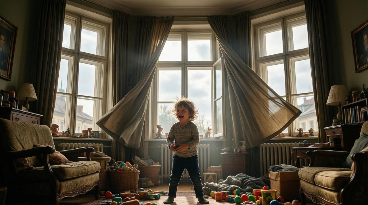 Ребенок играет в проветриваемой комнате