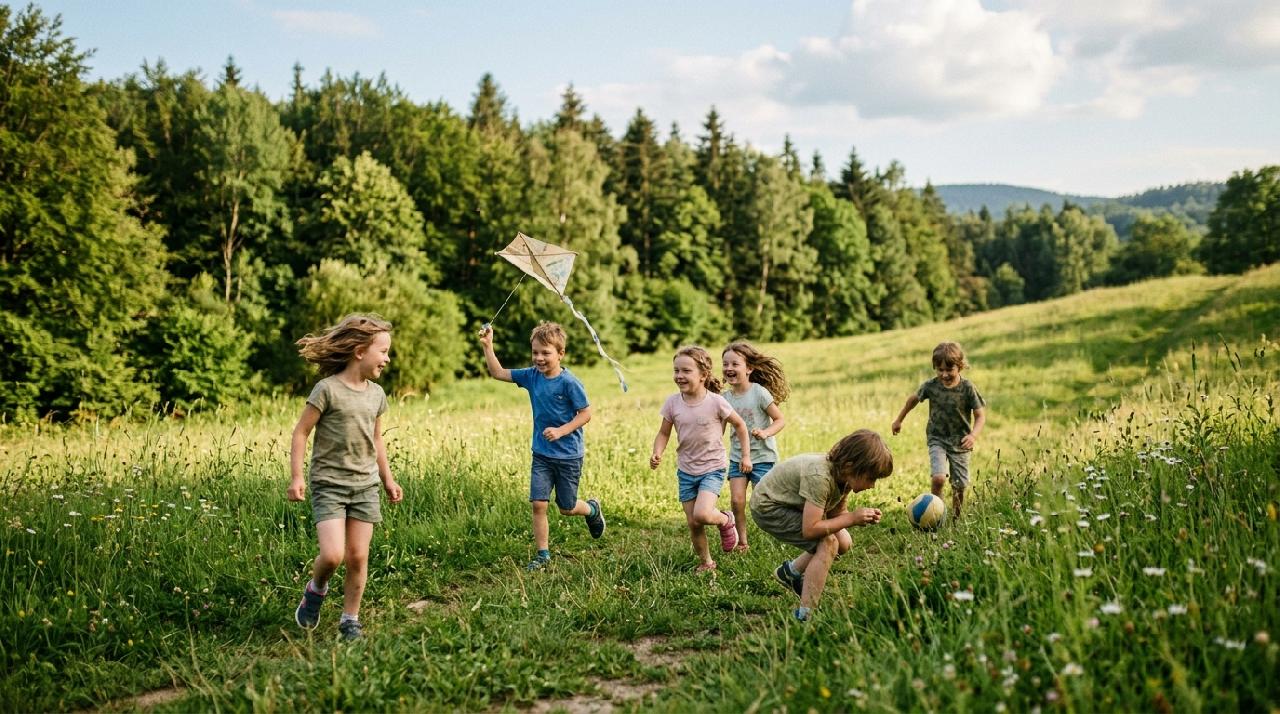 Дети играют на природе